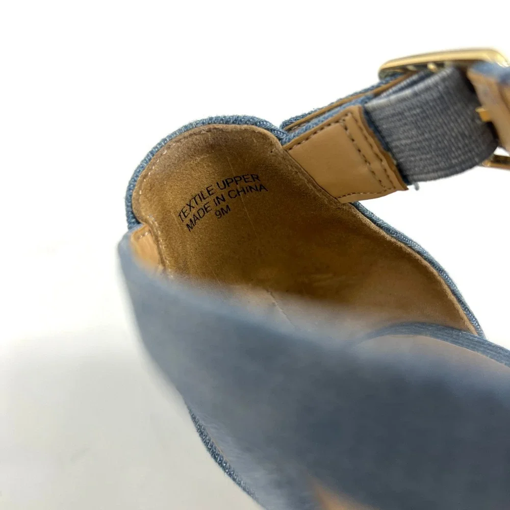 Talbots Womens Blue Denim Espadrille Wedge Sandals Crisscross‎ Ankle Strap 9M